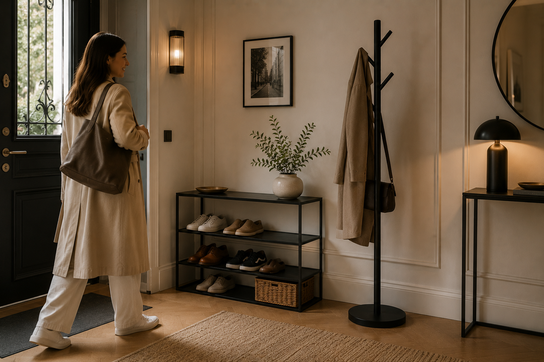 Porte-manteau et rangement chaussures dans la même entrée : comment tout faire tenir en moins de 50 cm de largeur
