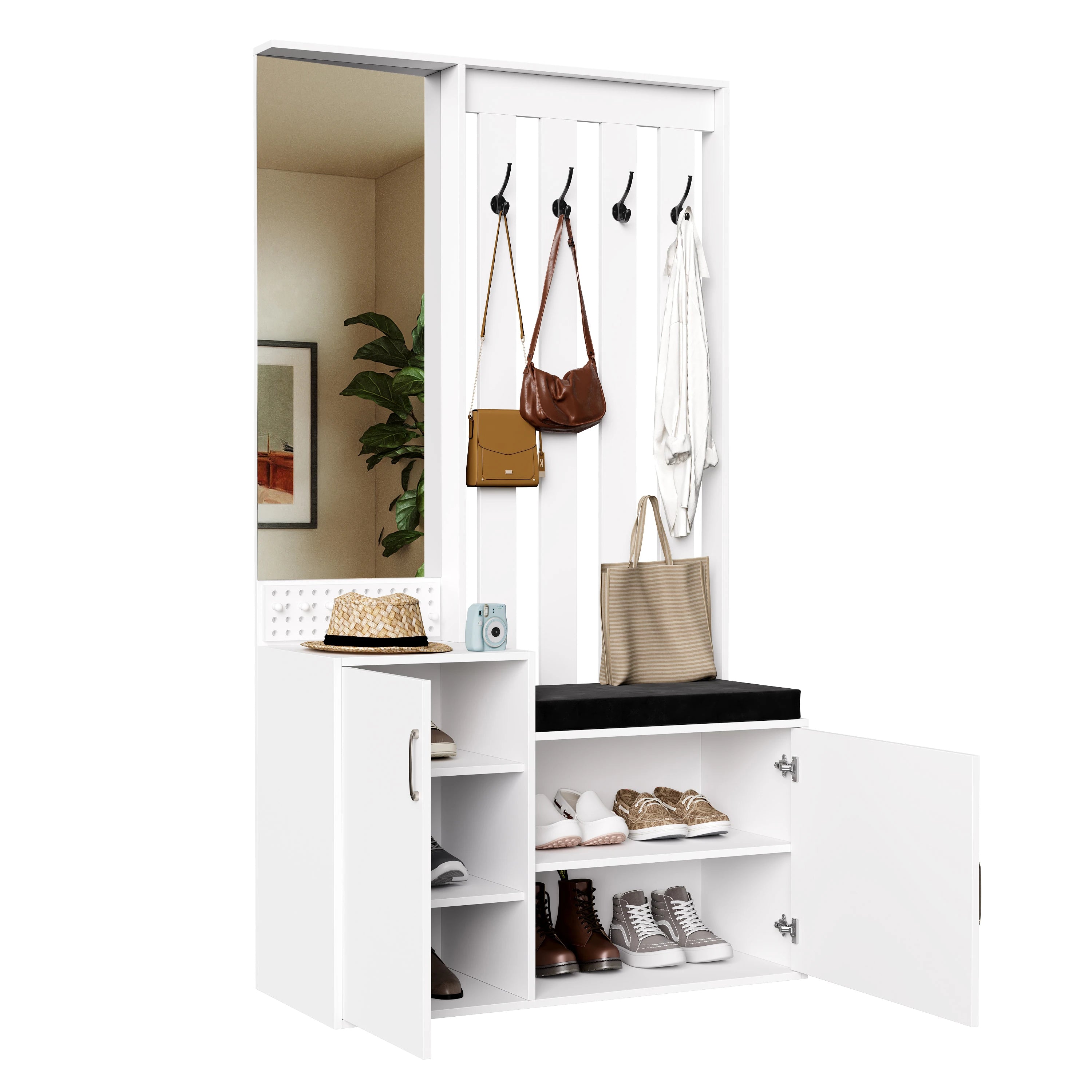 Vestiaire entree avec miroir banc et rangement chaussures