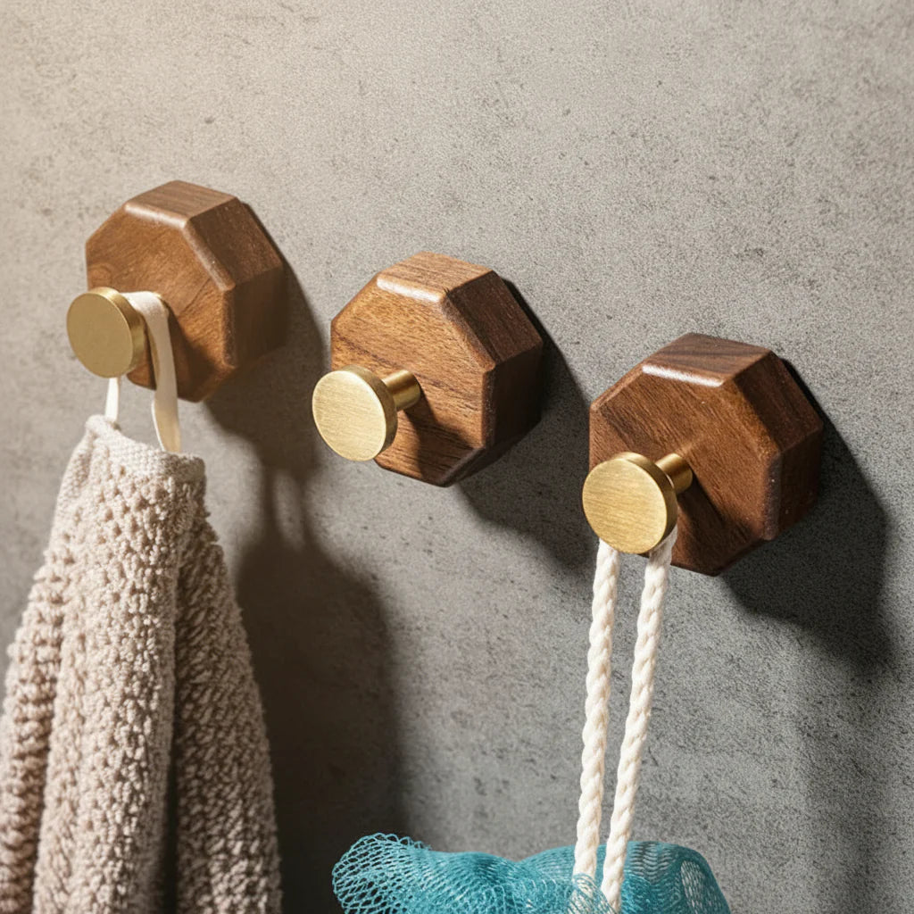 Porte manteau mural en laiton et bois VELOOMM