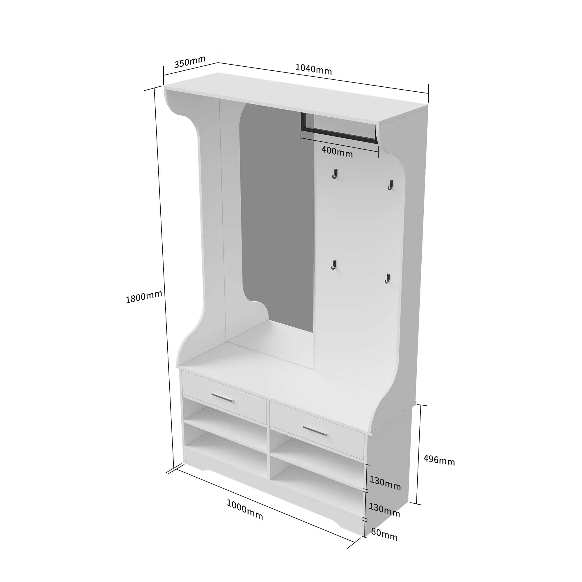 Meuble entree bois avec miroir banc et barre penderie